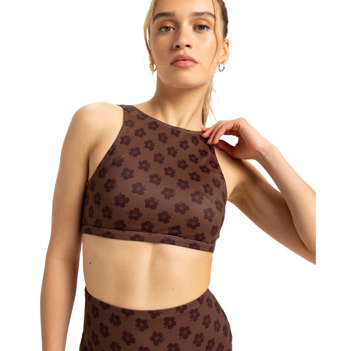 Haut de maillot de bain Crop top. marron chocolate plum polkabiscus, ROXY