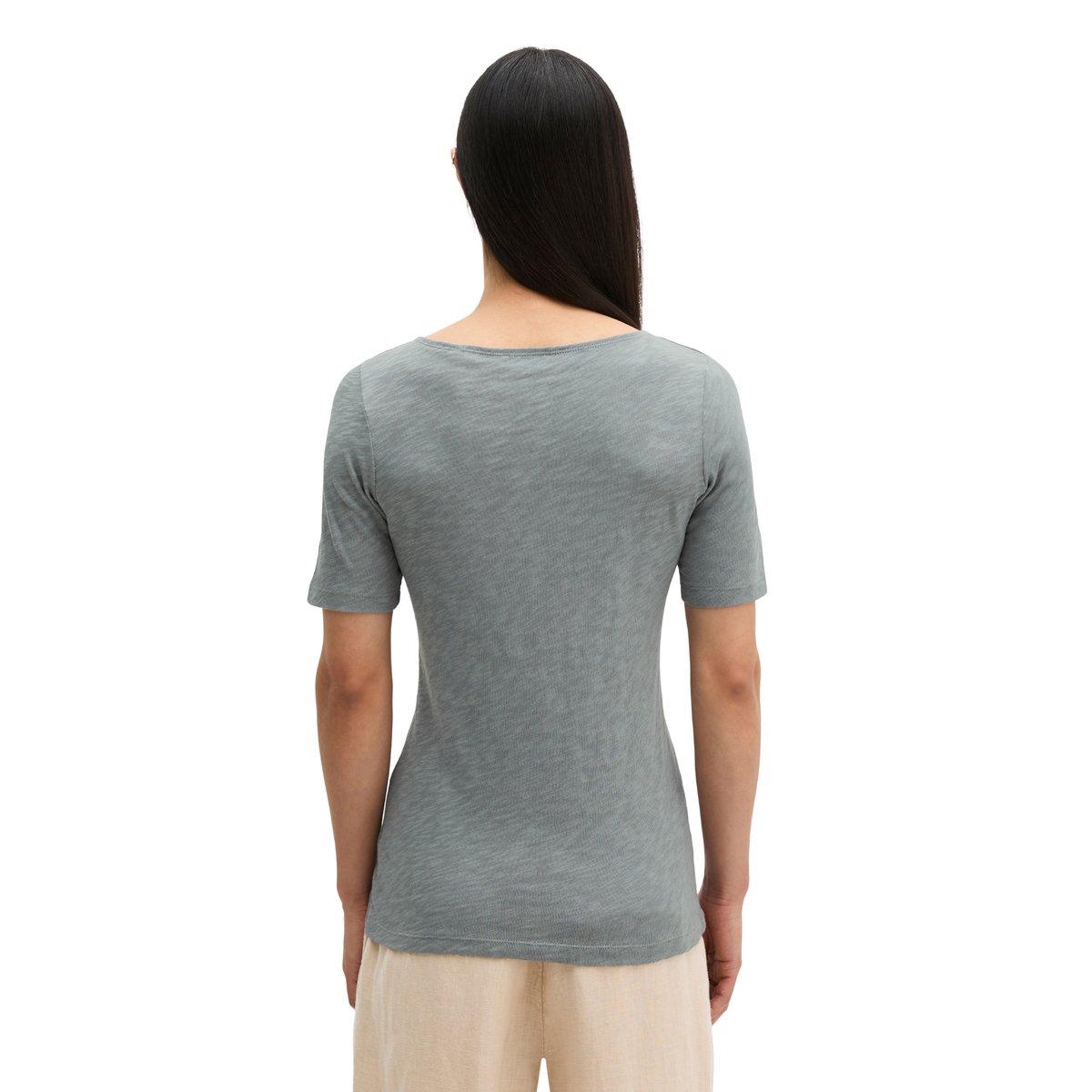 T-shirt en jersey slub regular avec encolure en U gris, MARC O'POLO