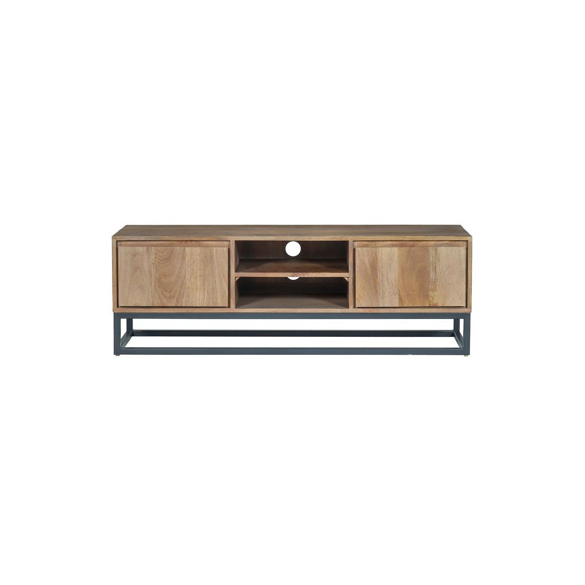 Meuble TV 140 cm bois massif, BERGERAC marron clair, BOBOCHIC