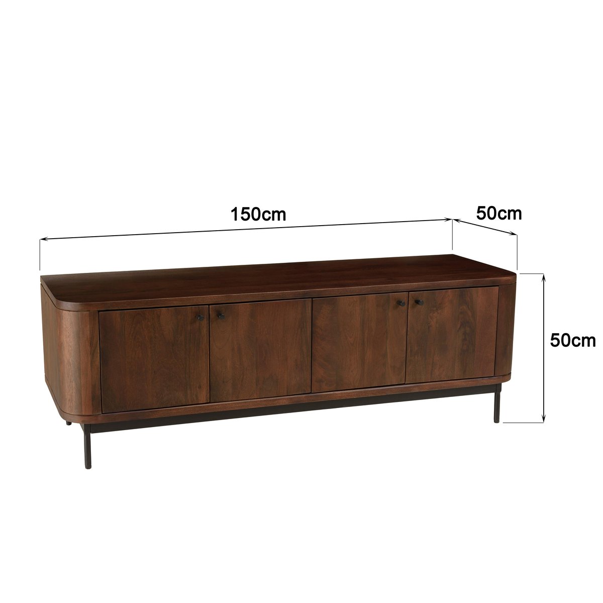Meuble TV design bois foncé et métal noir 4 portes NOHAM marron, PIER IMPORT