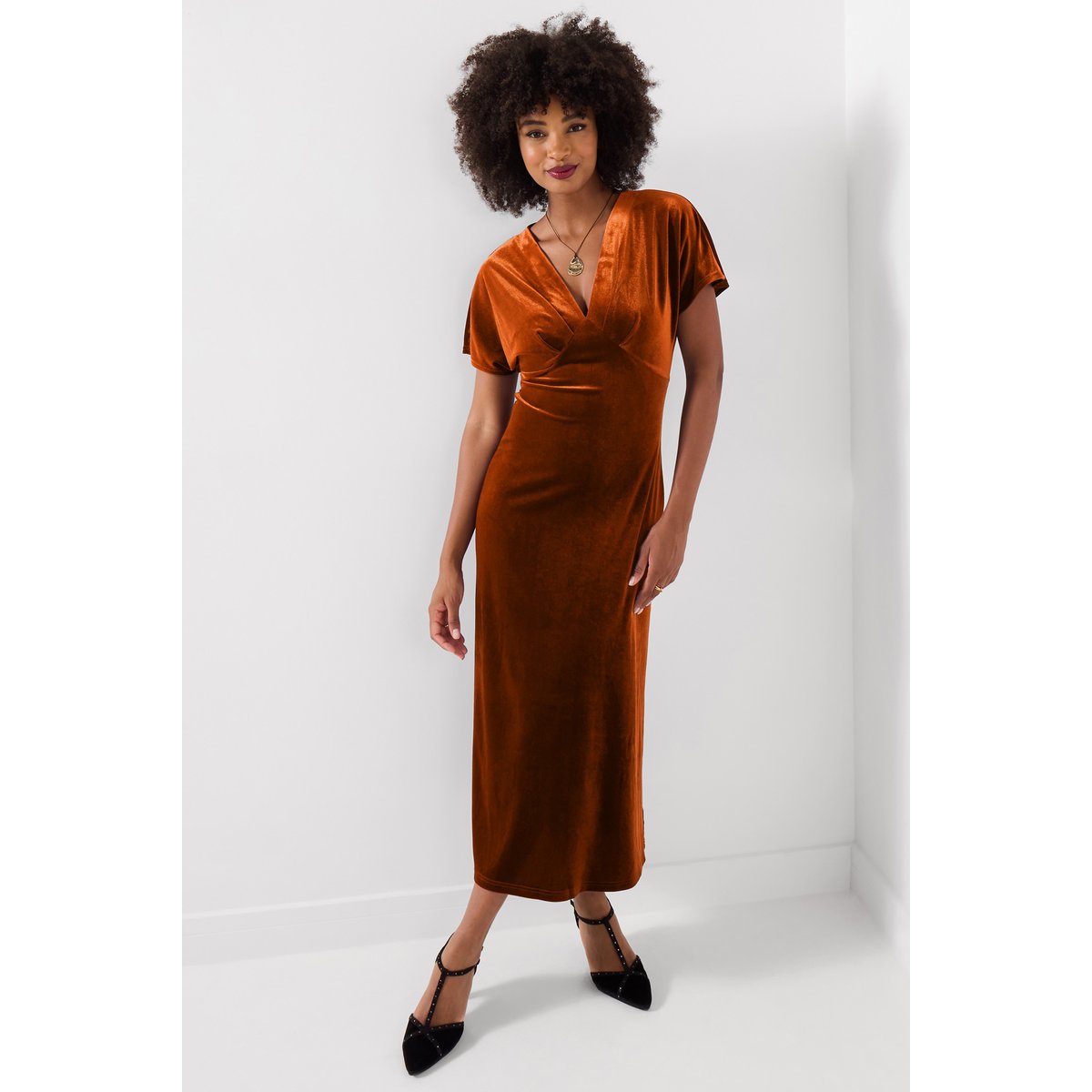 Robe Col V en Velours Bella orange, JOE BROWNS