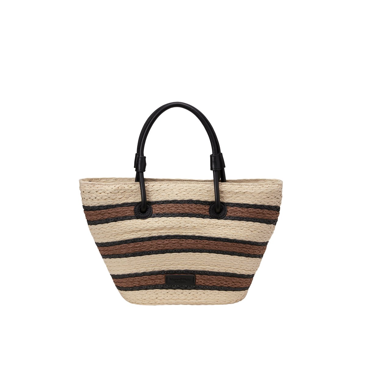 Shopper en raphia petit avec détails élégants en cuir véritable marron clair, MARC O'POLO
