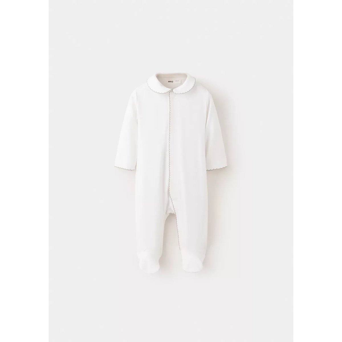 Pyjama une pièce avec passepoils contrastants blanc cassé, MANGO BABY