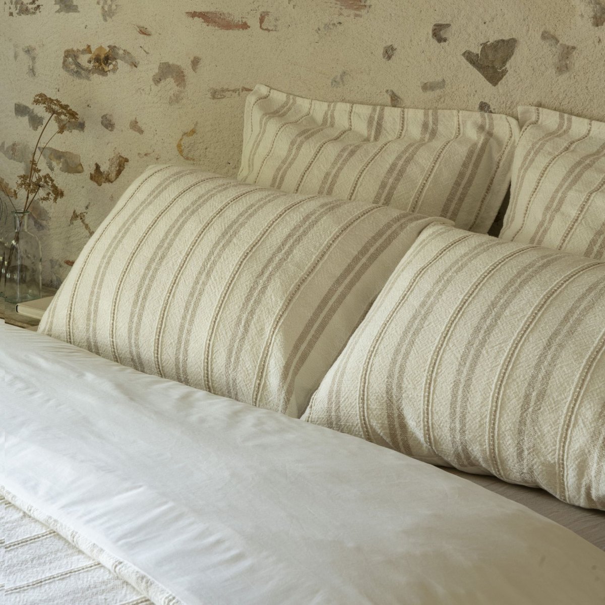 Parure de lit coton texturé rayure - OLYMPE blanc, TERRE DE NUIT
