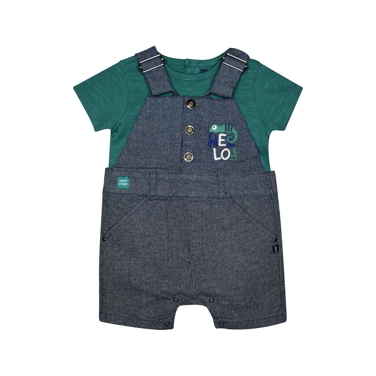 Tshirt salopette lelian court bebe bleu, SUCRE D'ORGE