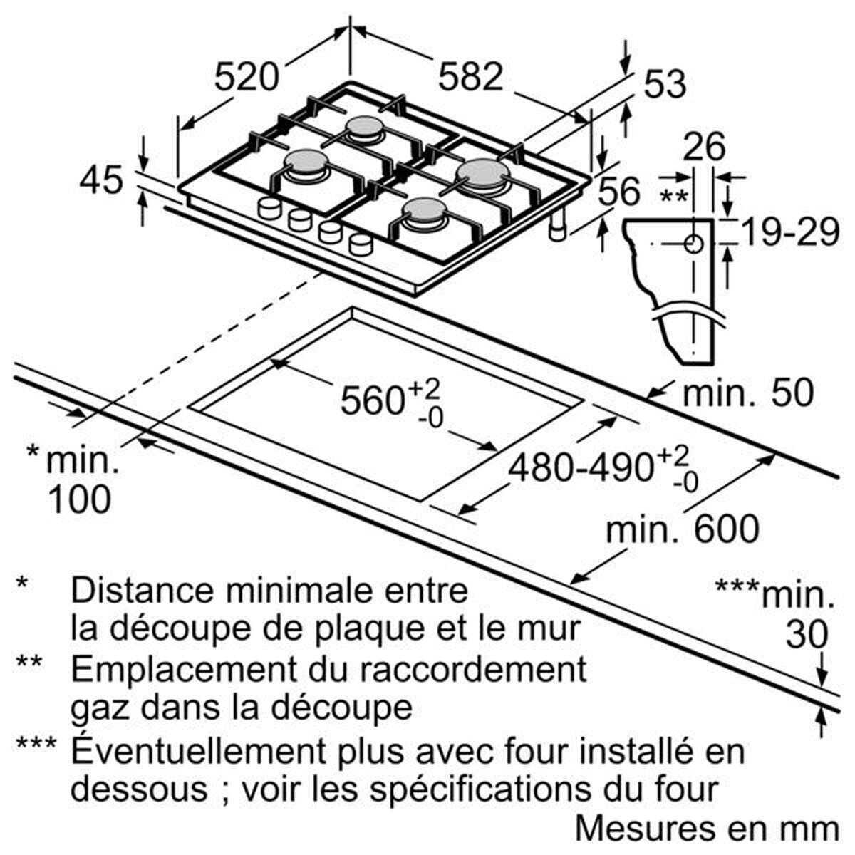 Plaque gaz EC6A6PI90 IQ500 couleur unique, SIEMENS