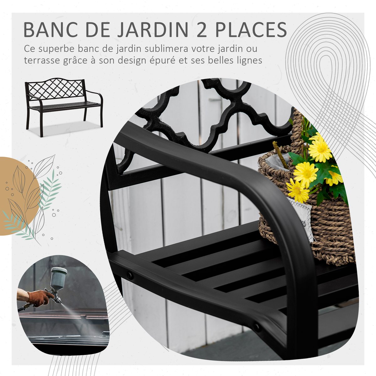 Banc de jardin Métal Brun brun, OUTSUNNY