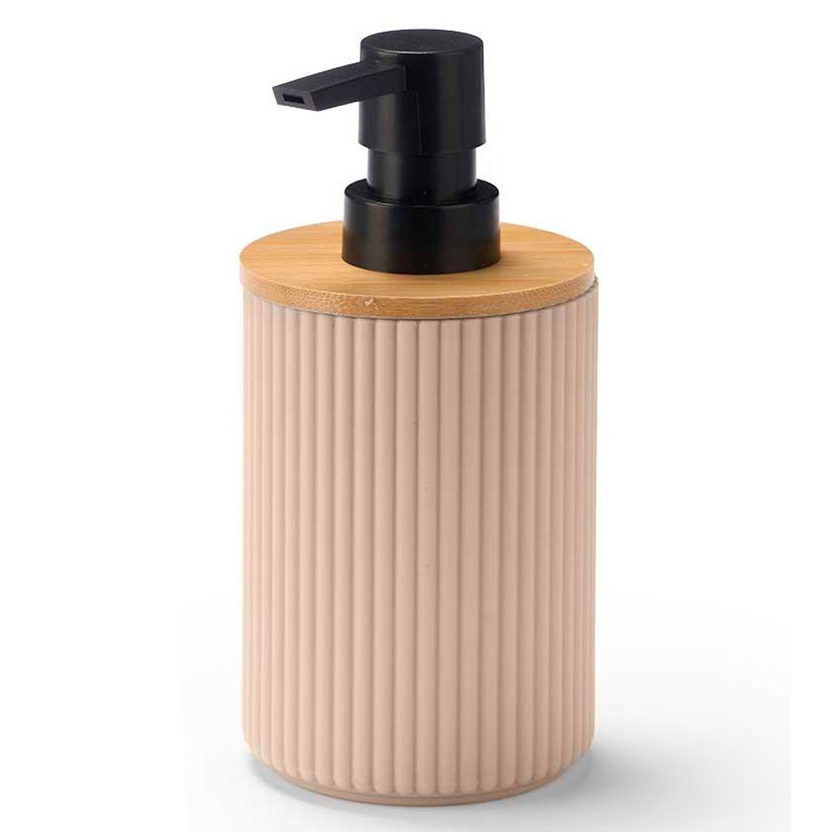 Distributeur de savon beige stries et bambou 7.5x7.5x17cm beige, WADIGA