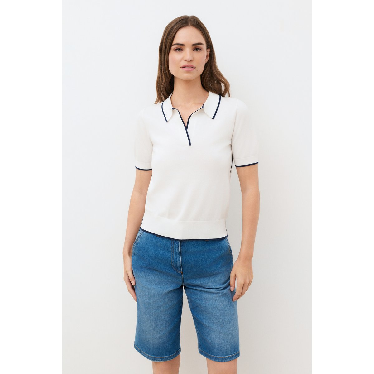 Pull droit col chemise MJEREMY ecru, CAROLL