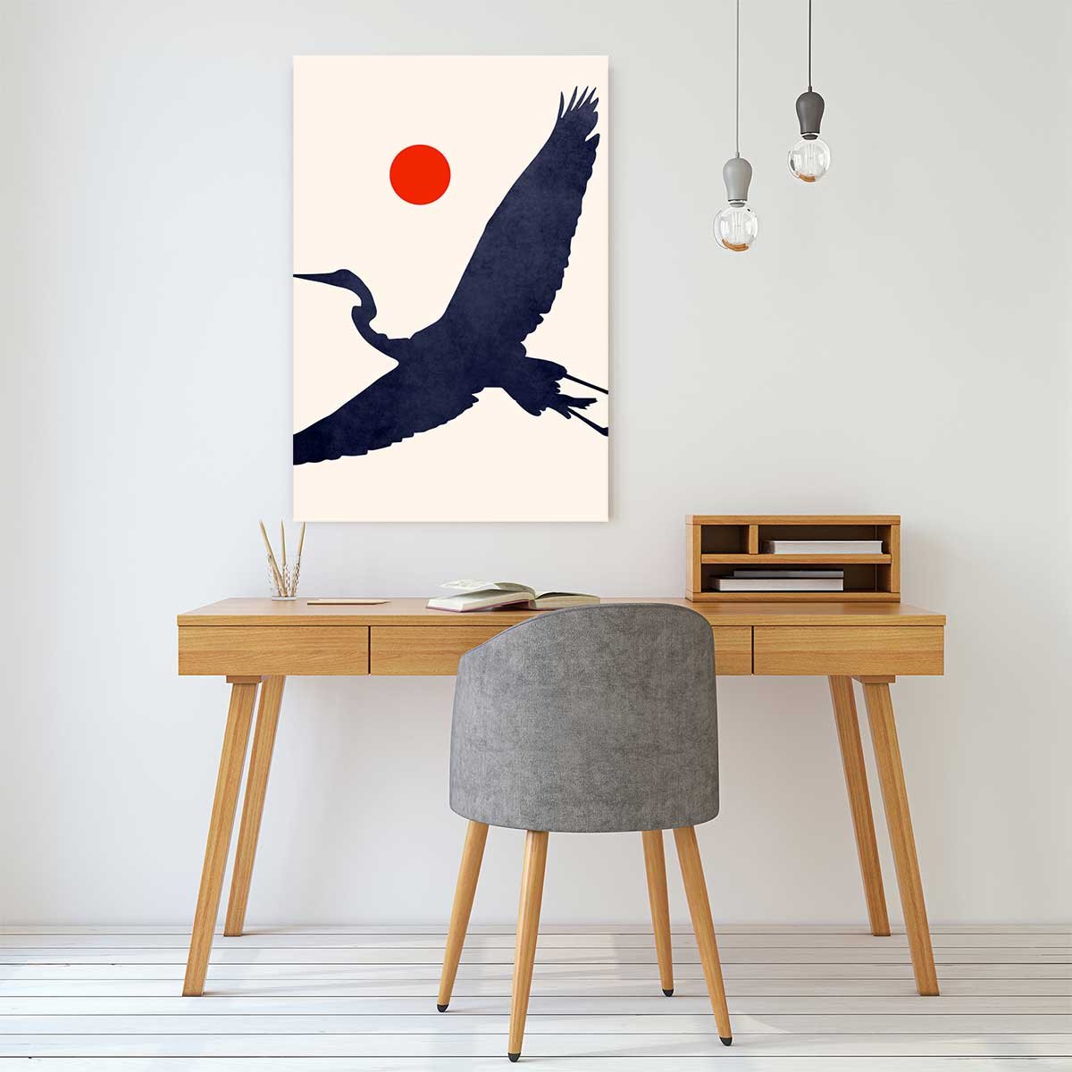Tableau animaux Grue au soleil levant tableau alu dibond, HEXOA