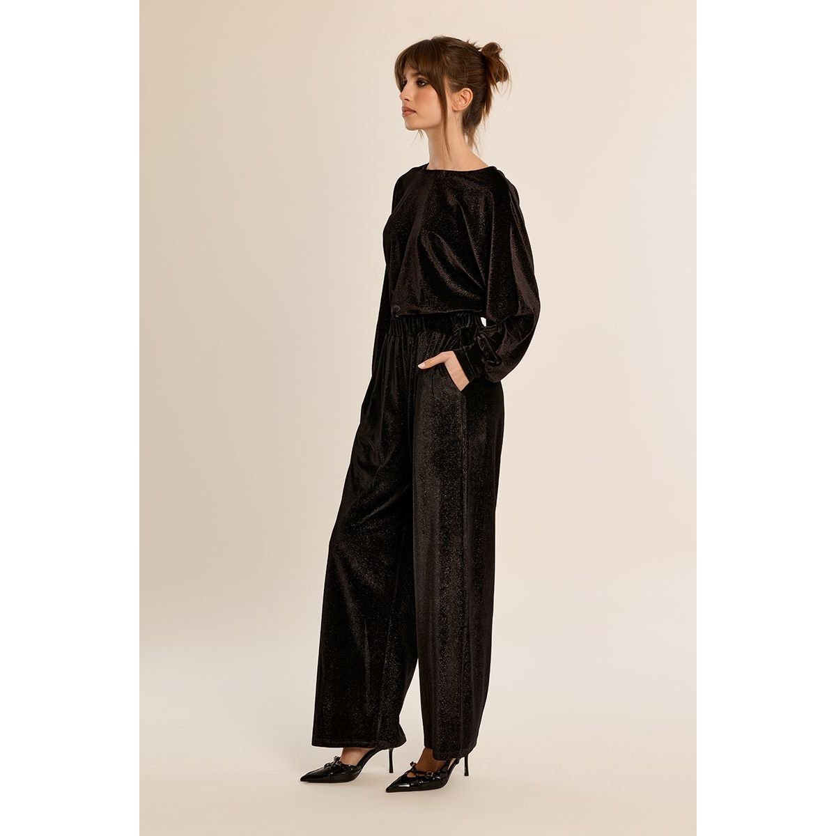 Pantalon droit à paillettes noir, MOLLY BRACKEN