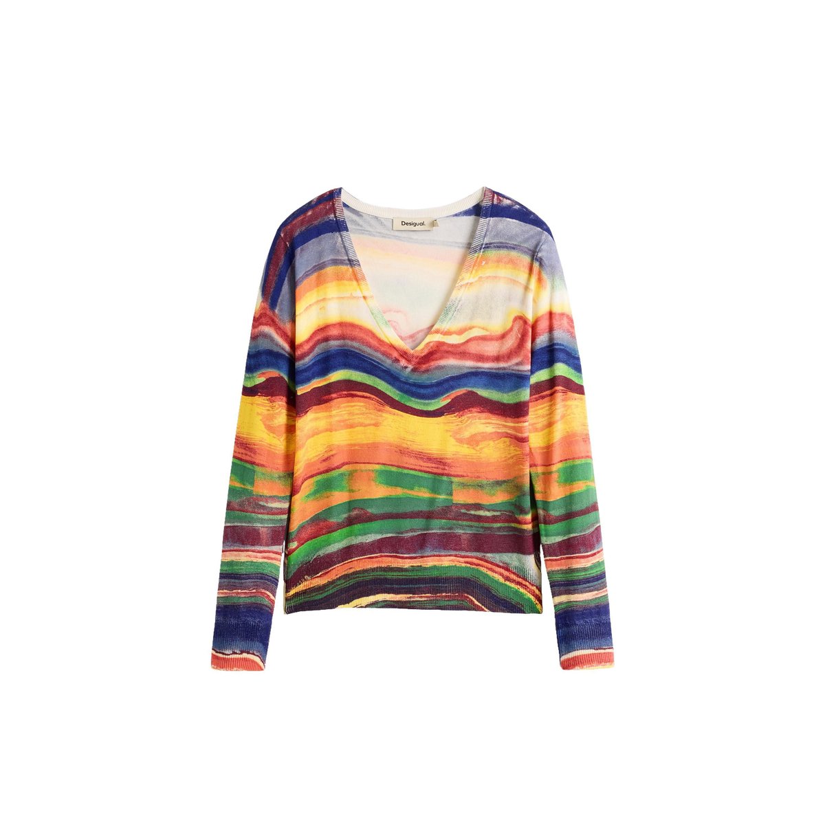 Pull fin en maille imprimé jaune, DESIGUAL