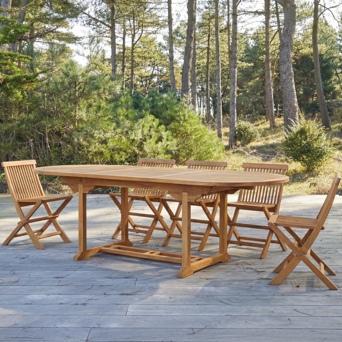 Table de jardin en Acacia massif, CAPRI naturel, TIKAMOON