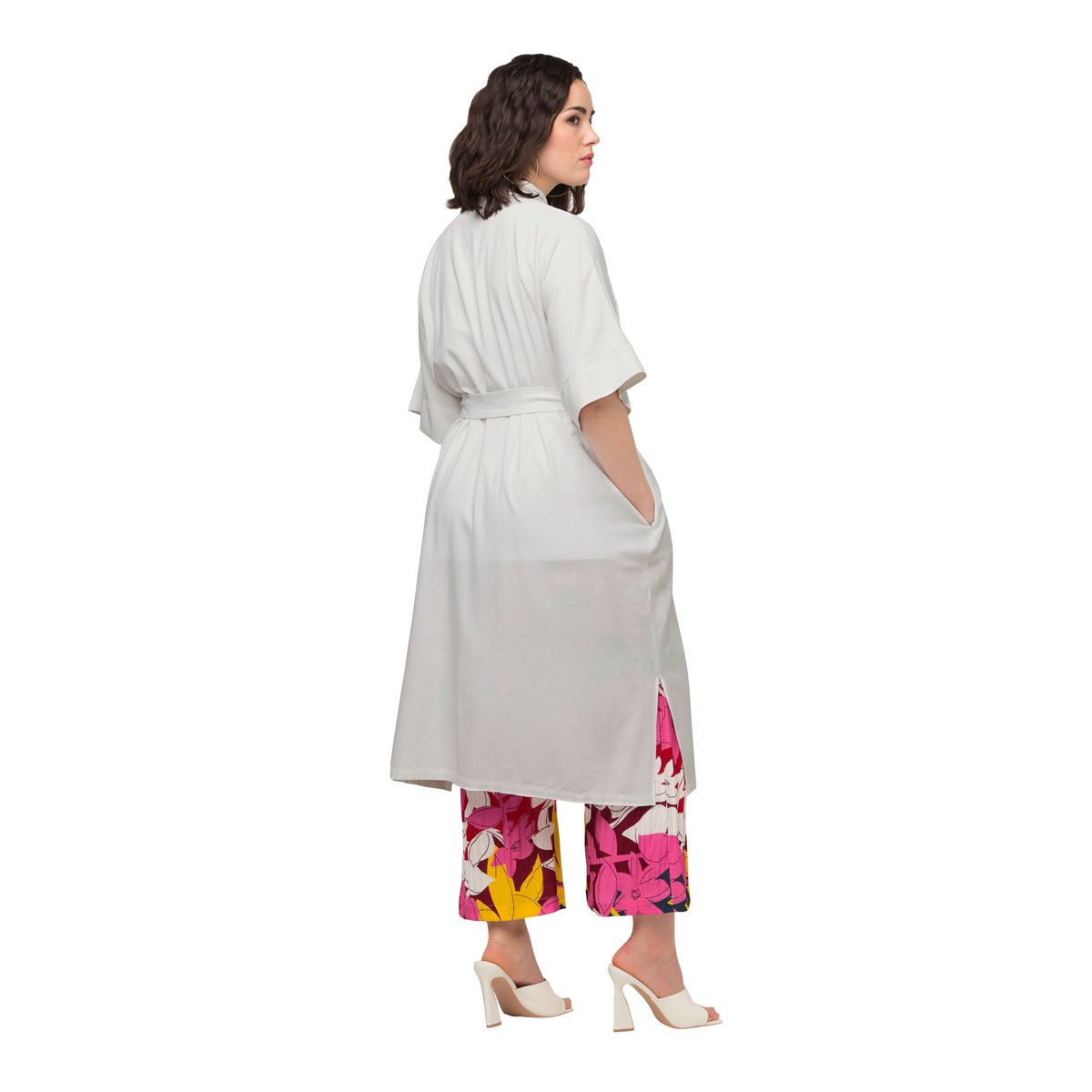 Robe midi en lin mélangé blanc cassé, ULLA POPKEN
