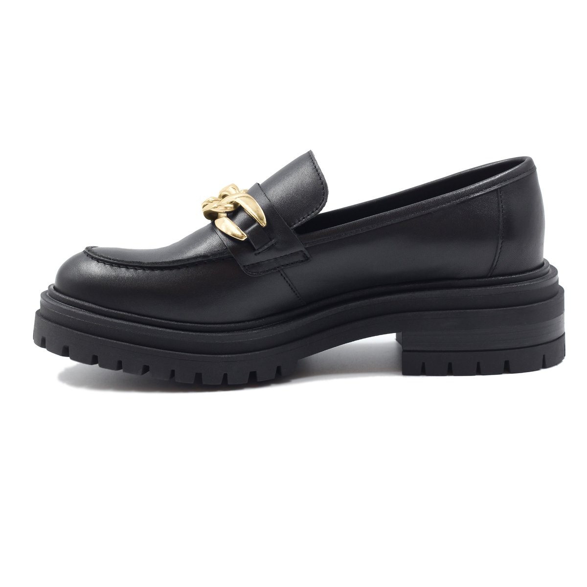 Mocassins crampons cuir lisse noir, JULES & JENN