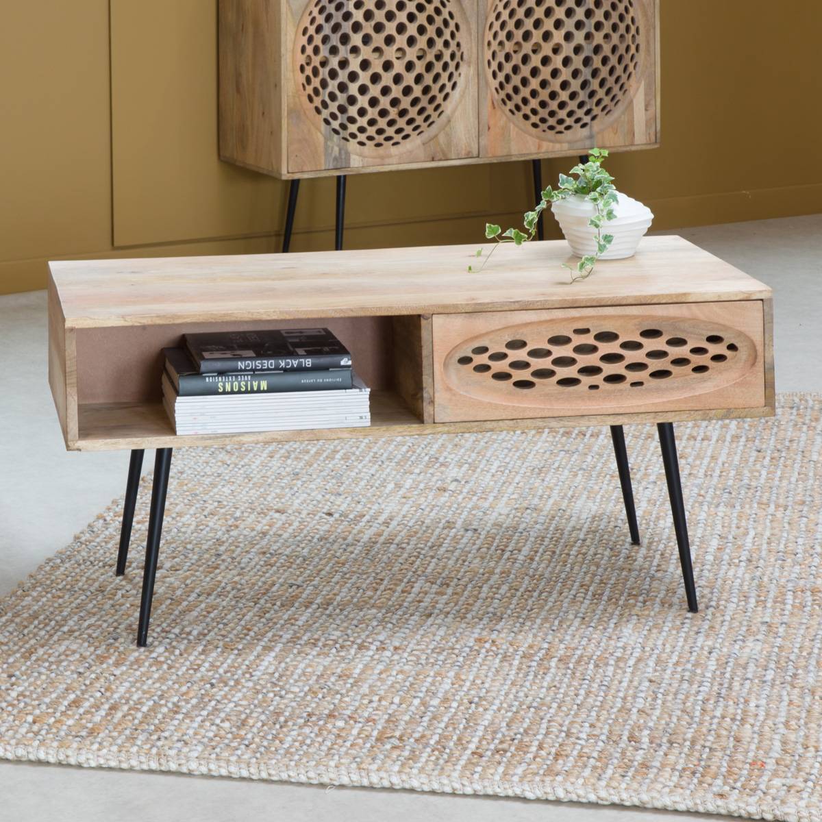 Table basse en bois de manguier 942 noir, MADE IN MEUBLES