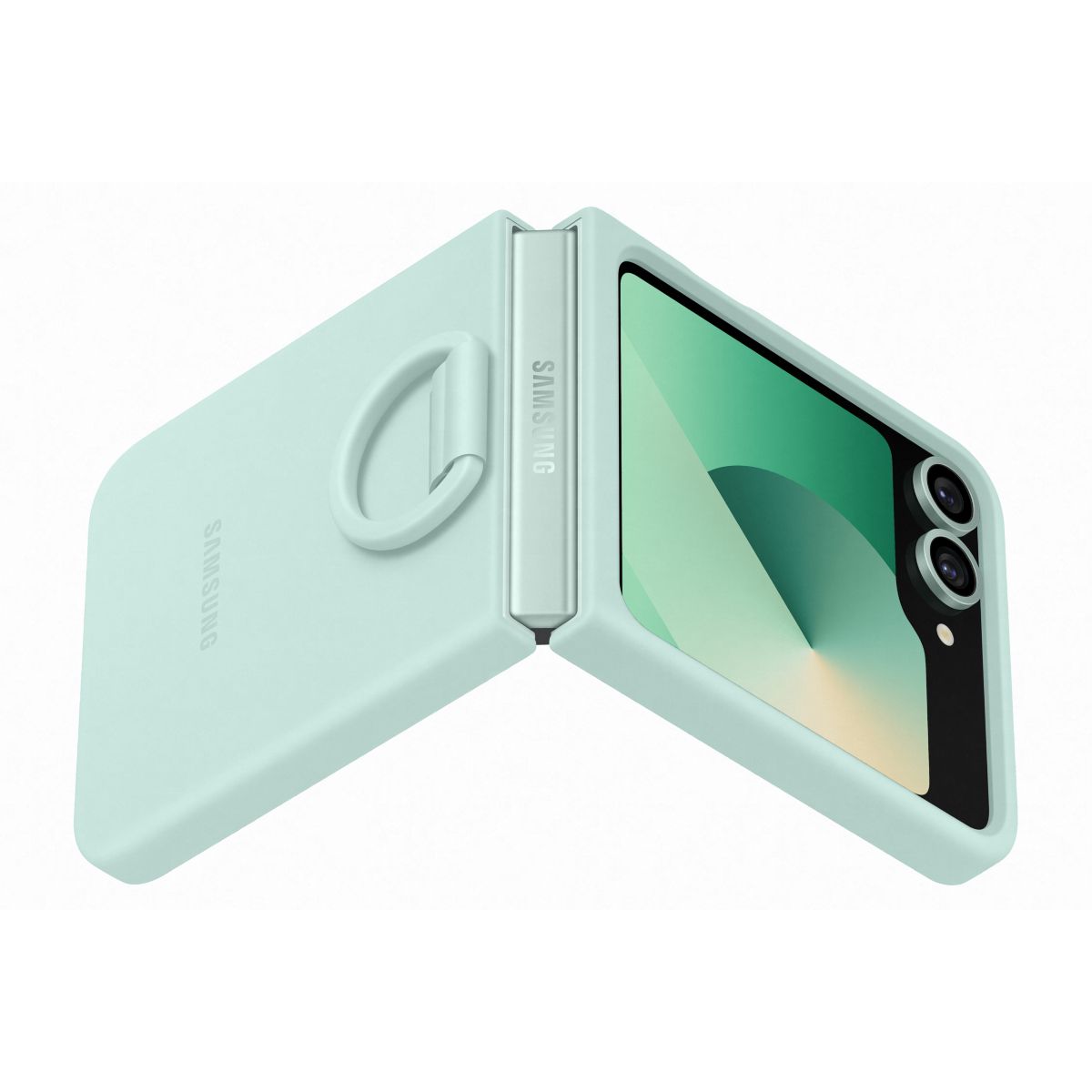Coque Z Flip6 silicone Vert d'eau avec anneau couleur unique, SAMSUNG