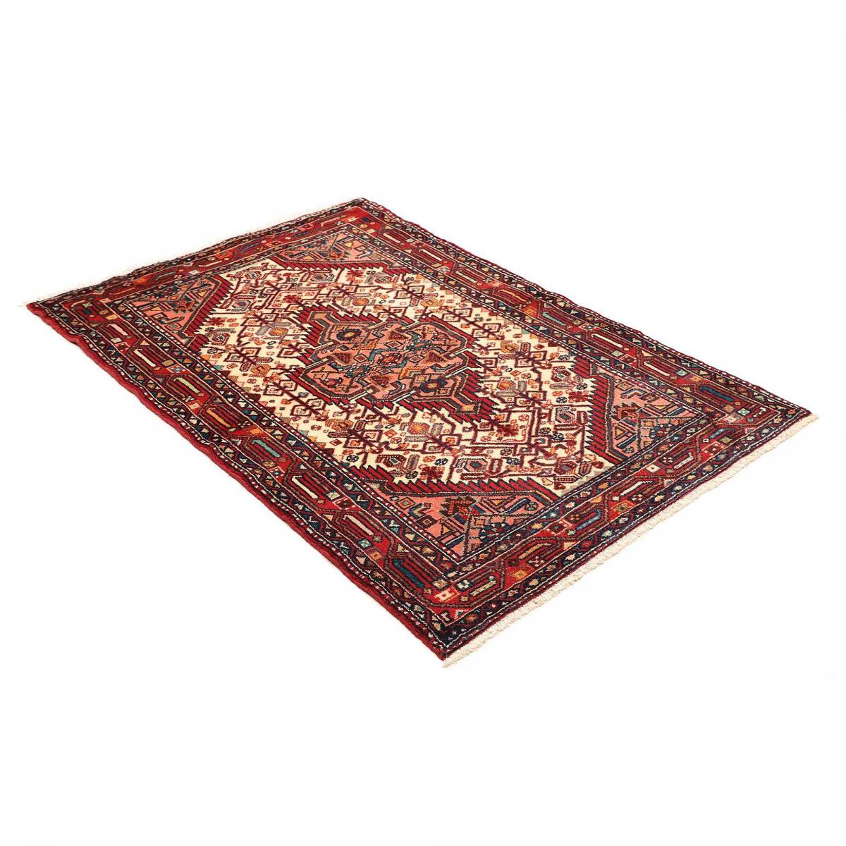 Tapis d'orient au motif oriental, noué main, HAMADAN 15 rouge, bleu, crème, UN AMOUR DE TAPIS