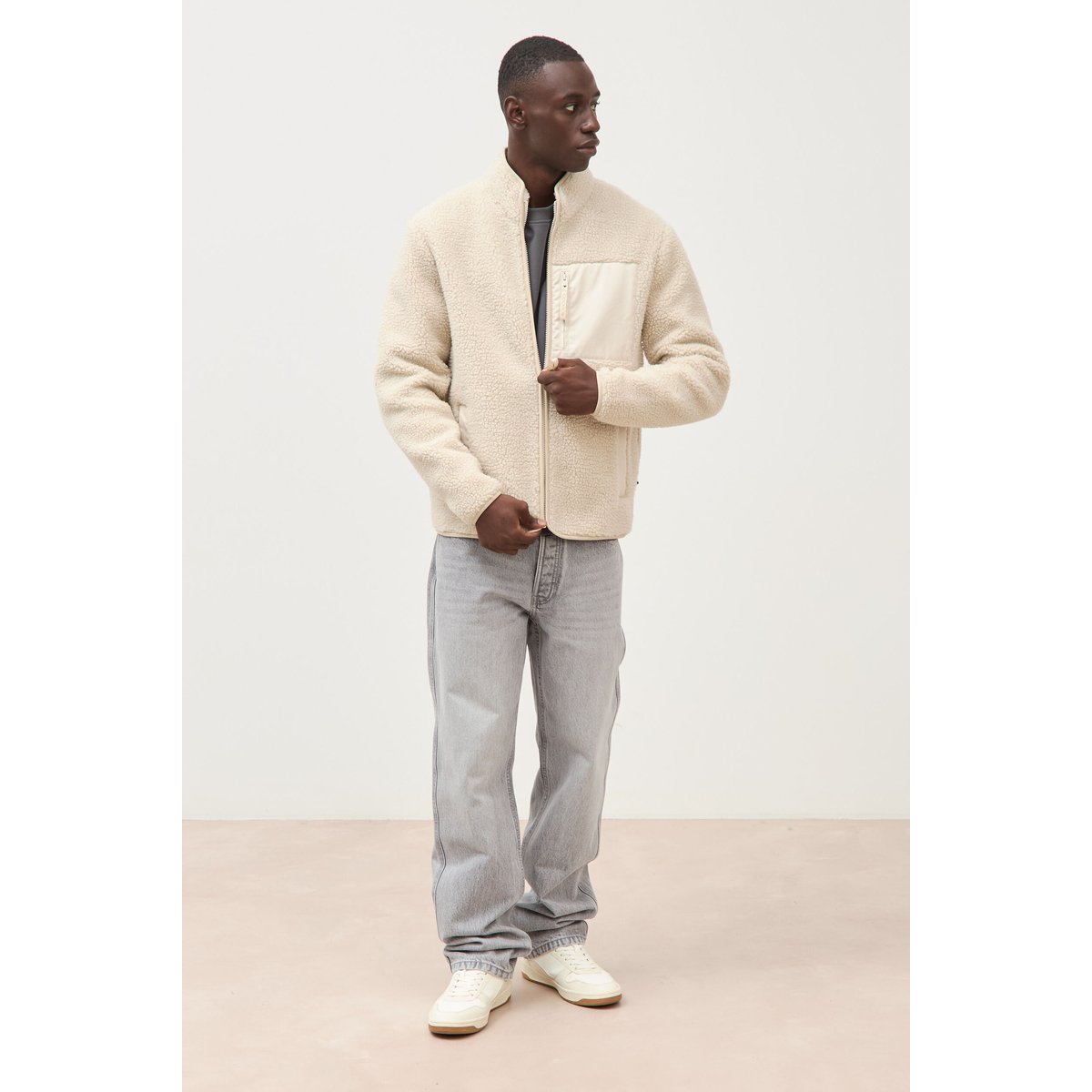 Veste droite sherpa col montant sable, BONOBO