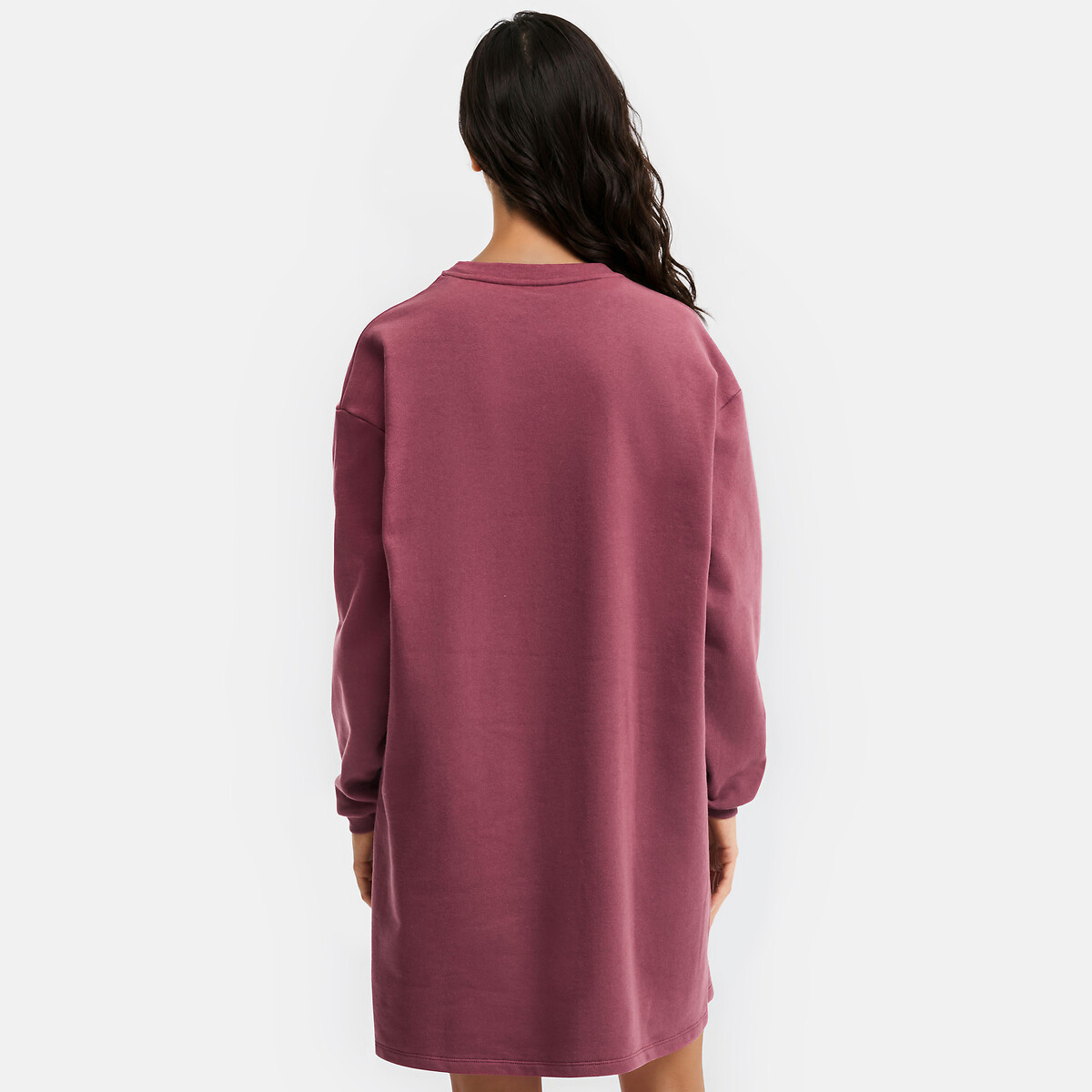 Brushed fleece long sweatshirt-style nightshirt burgundy, LA REDOUTE COLLECTIONS