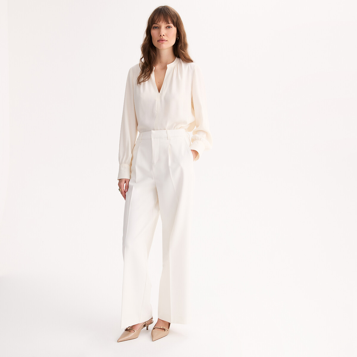 Pantalon loose, large, taille haute ecru, ANNE WEYBURN
