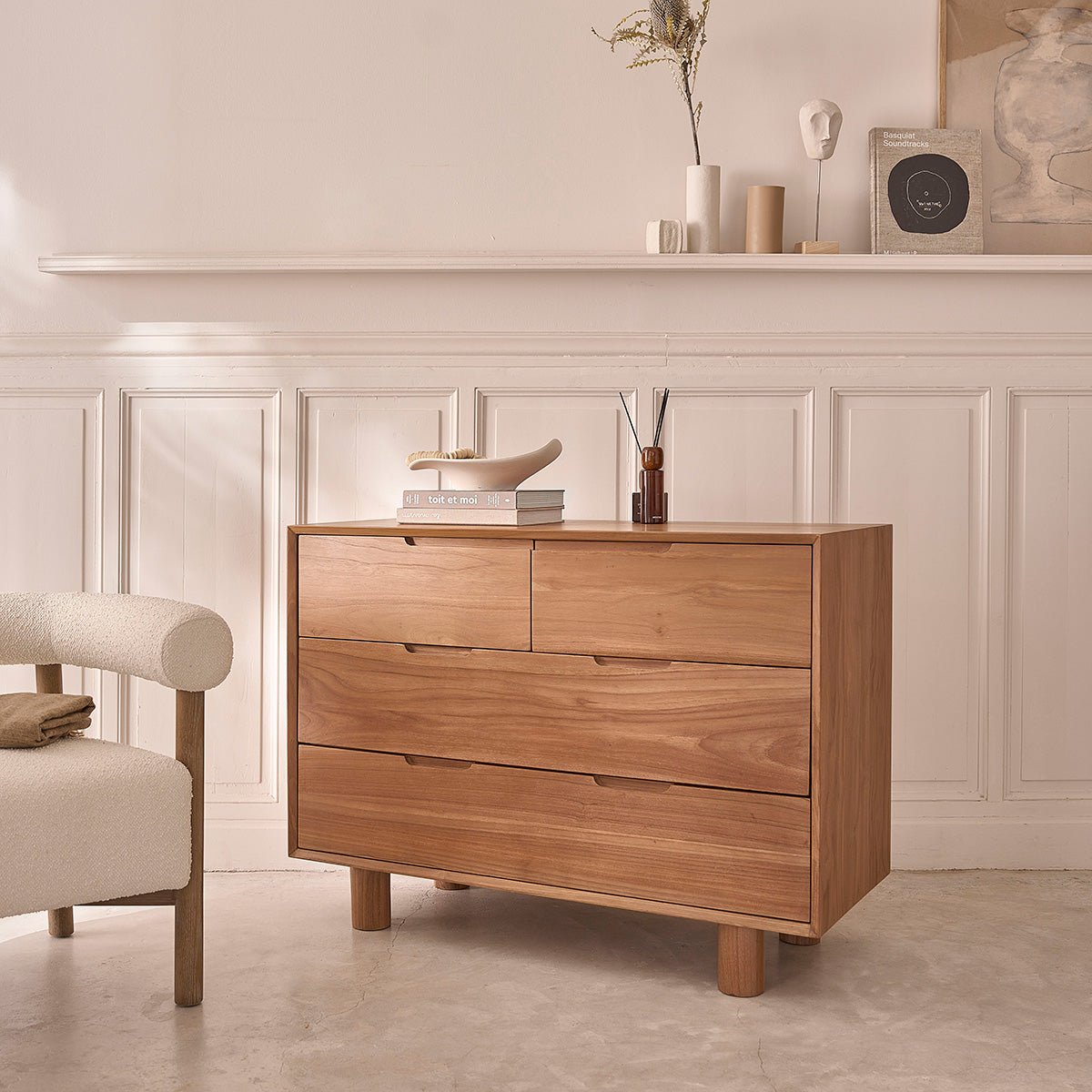Commode en teck massif 110 cm 4 tiroirs GUSTAVE naturel, BERAH GETAH