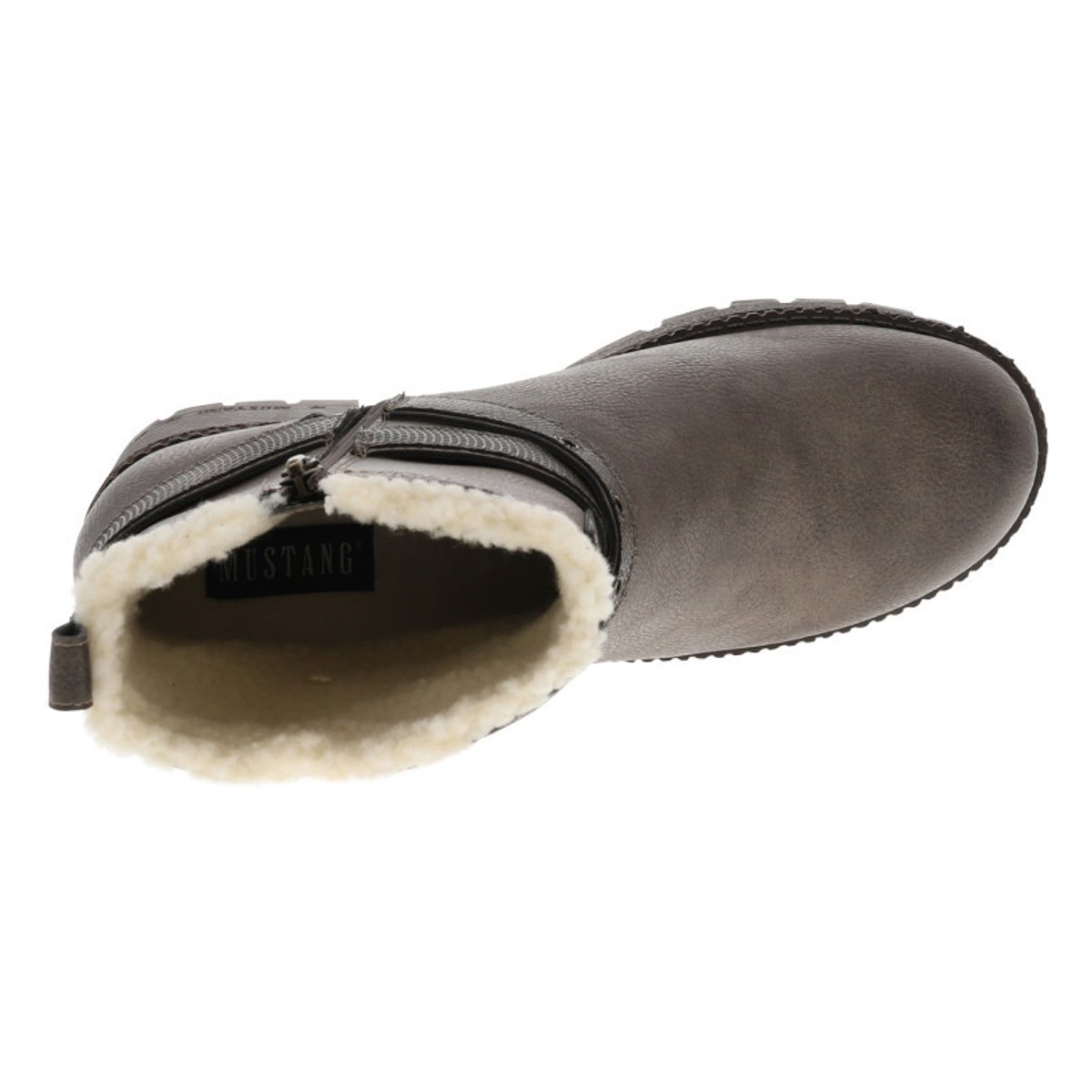 Boots grises à talon décroché moyen avec un zip et une boucle décorative grises, MUSTANG