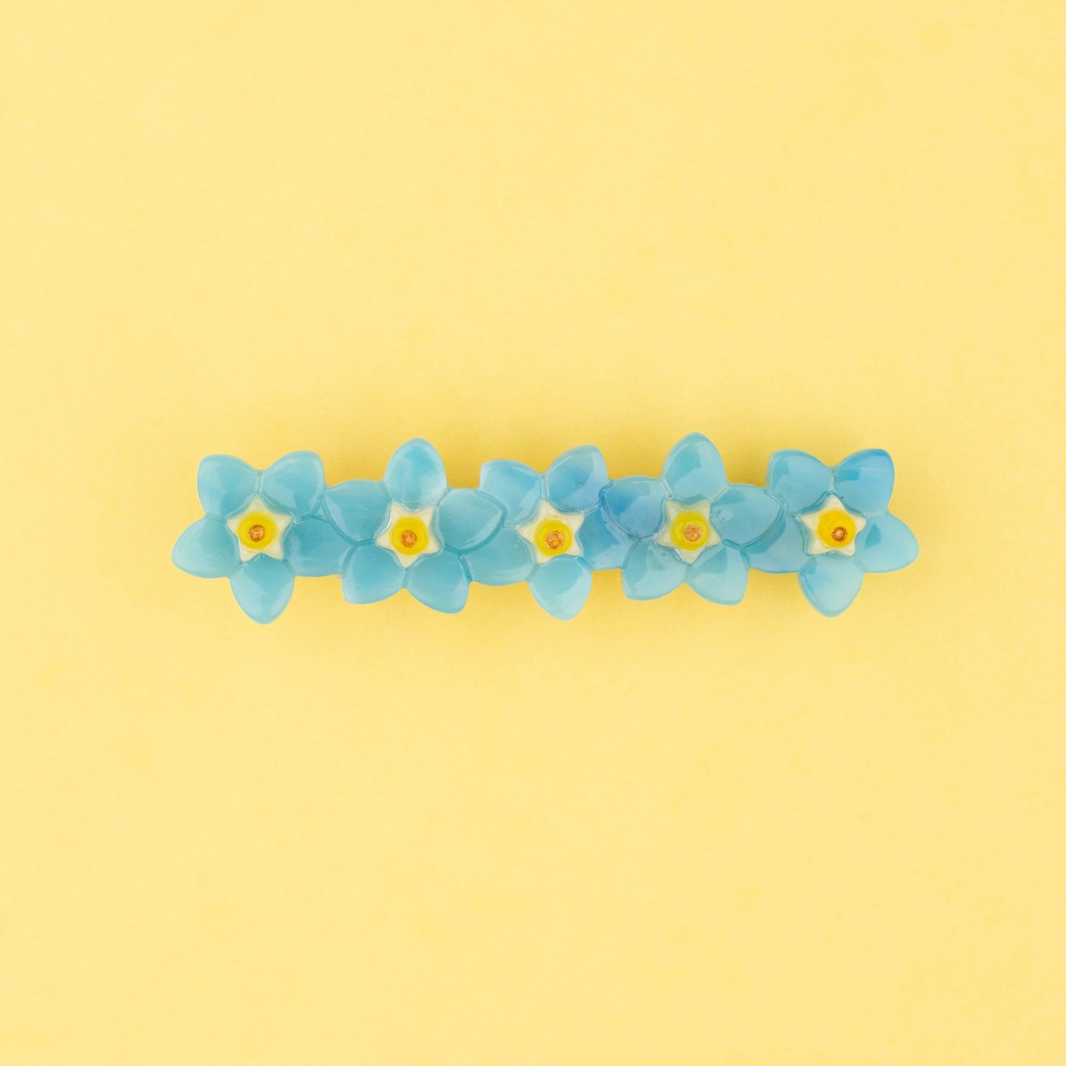 Barrette MYOSOTIS bleu et jaune, COUCOU SUZETTE