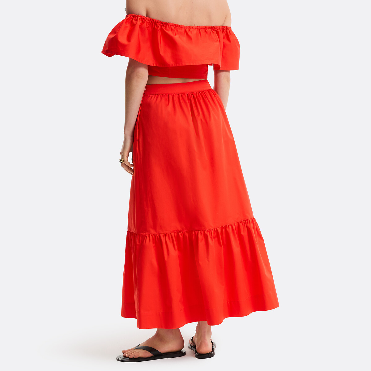 Cotton Ruffled Maxi Skirt red orange, LA REDOUTE COLLECTIONS