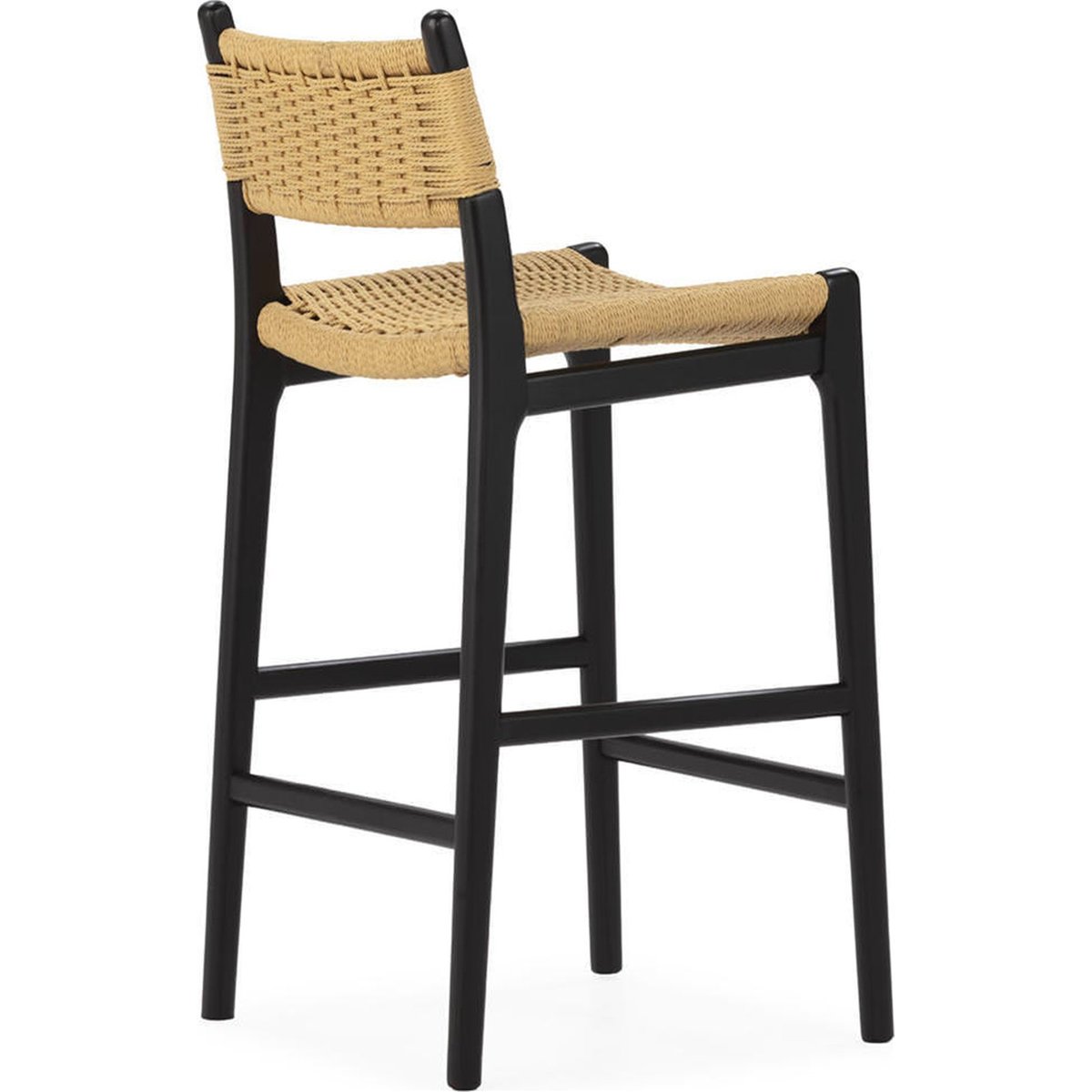 Tabouret haut en bois et corde de papier noir et naturel, RECOLLECTION