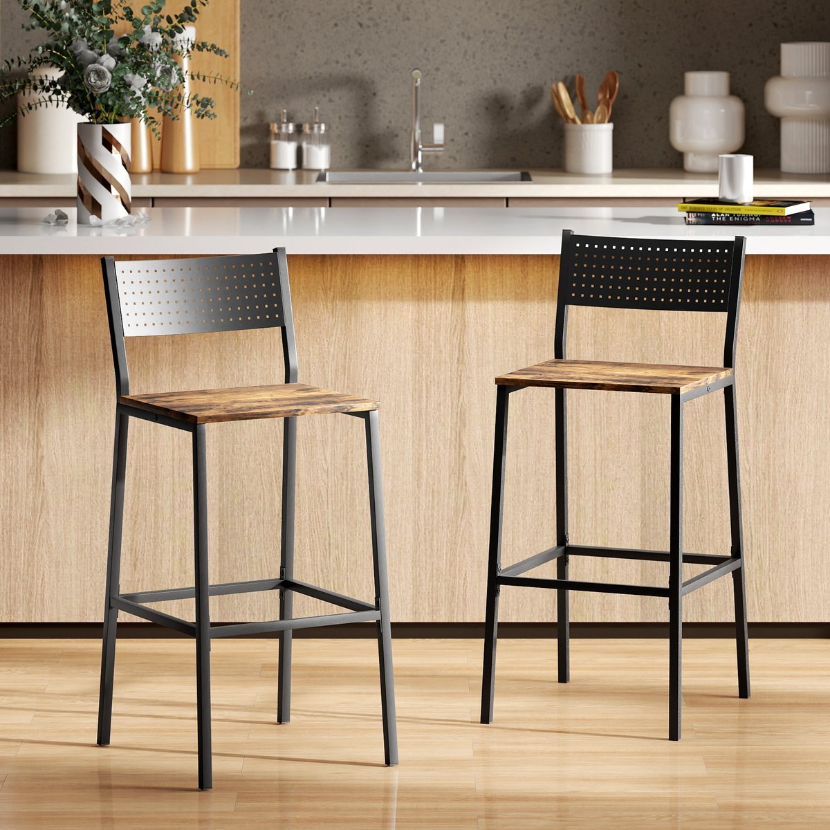 Tabouret de bar Métal Brun Rustique brun rustique et noir, HOMCOM