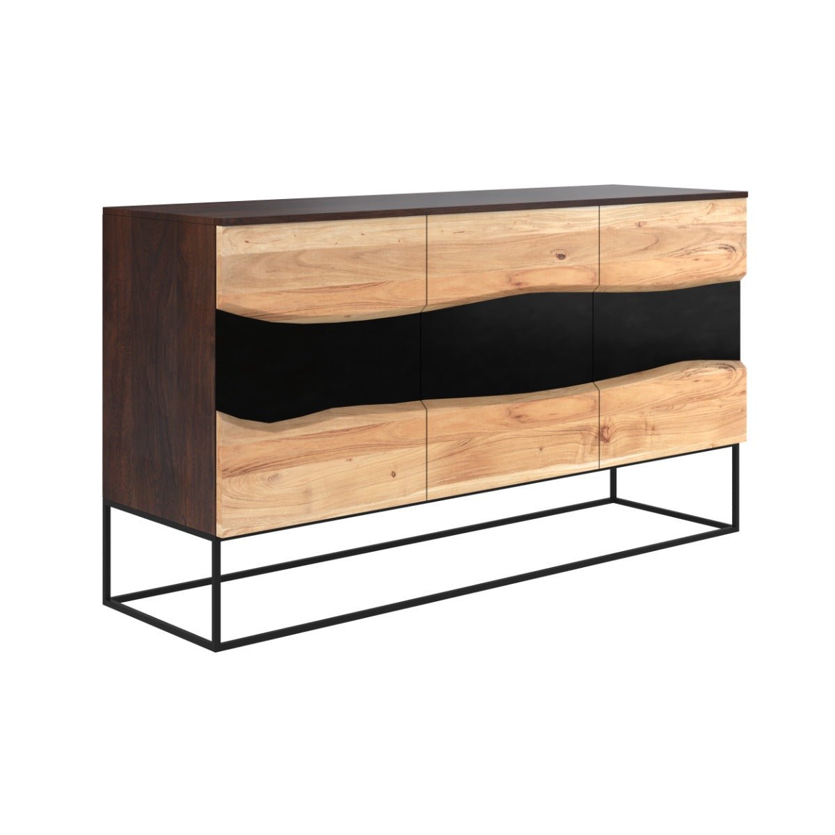 Buffet 3 portes en bois d'acacia et métal - ALABAMA bois foncé et noir, MAISON PAVANE