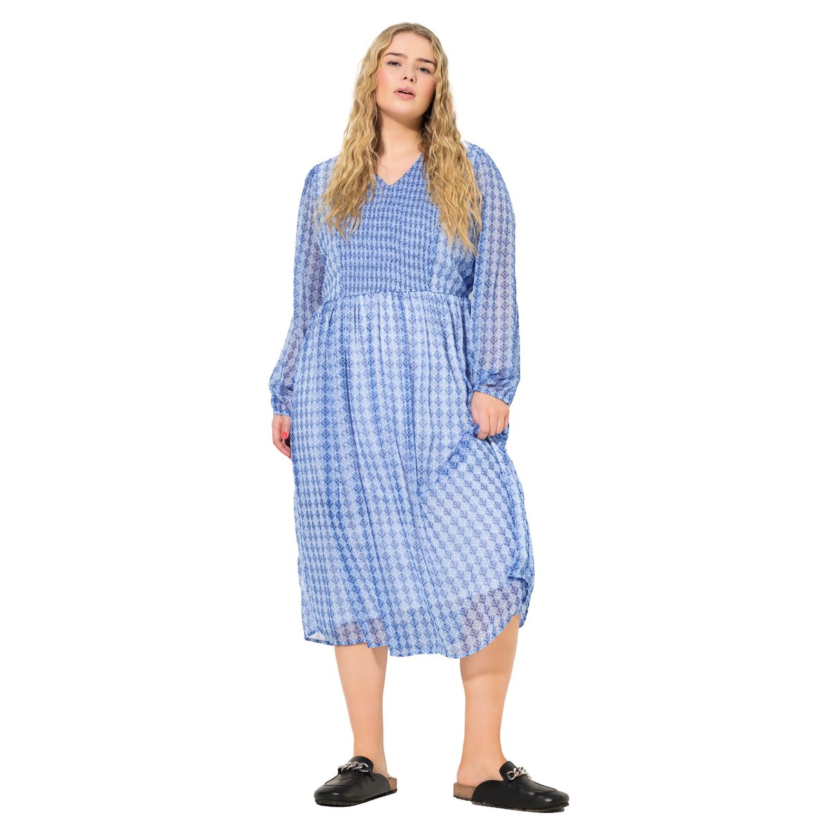 Robe midi coupe trapèze à décolleté en V bleu jean, STUDIO UNTOLD