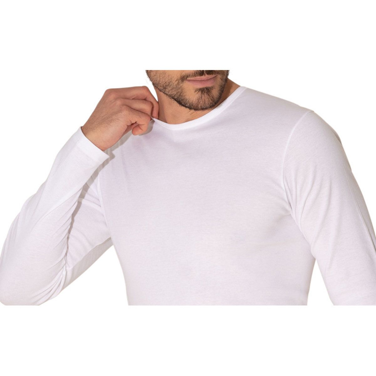 T-shirt col rond manches longues  PUR COTON PREMIUM blanc, EMINENCE