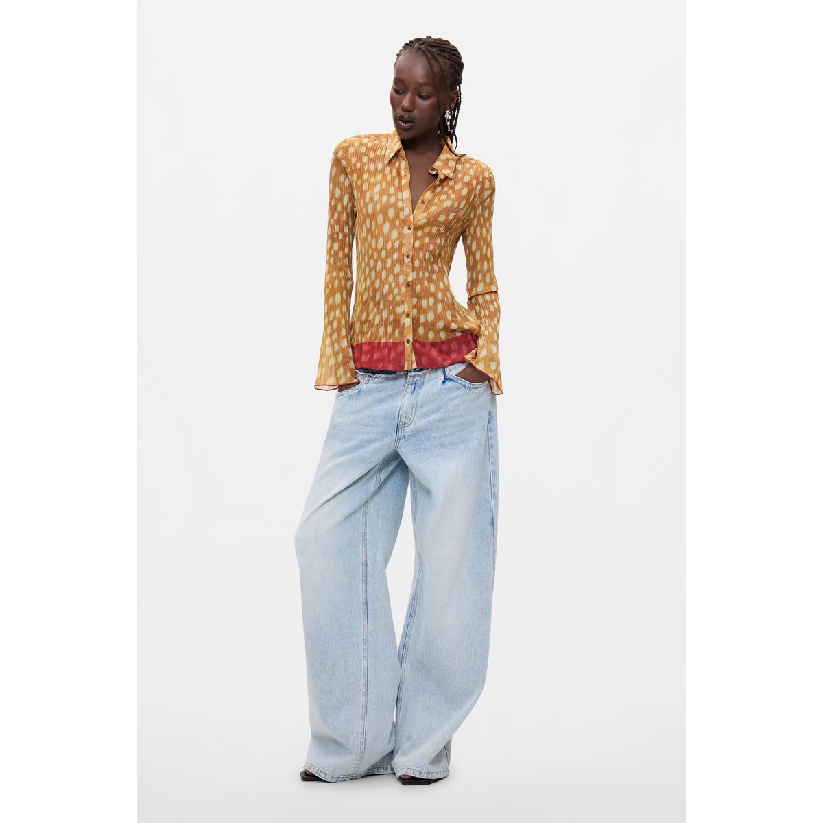 Chemise plissée imprimée blanc, DESIGUAL