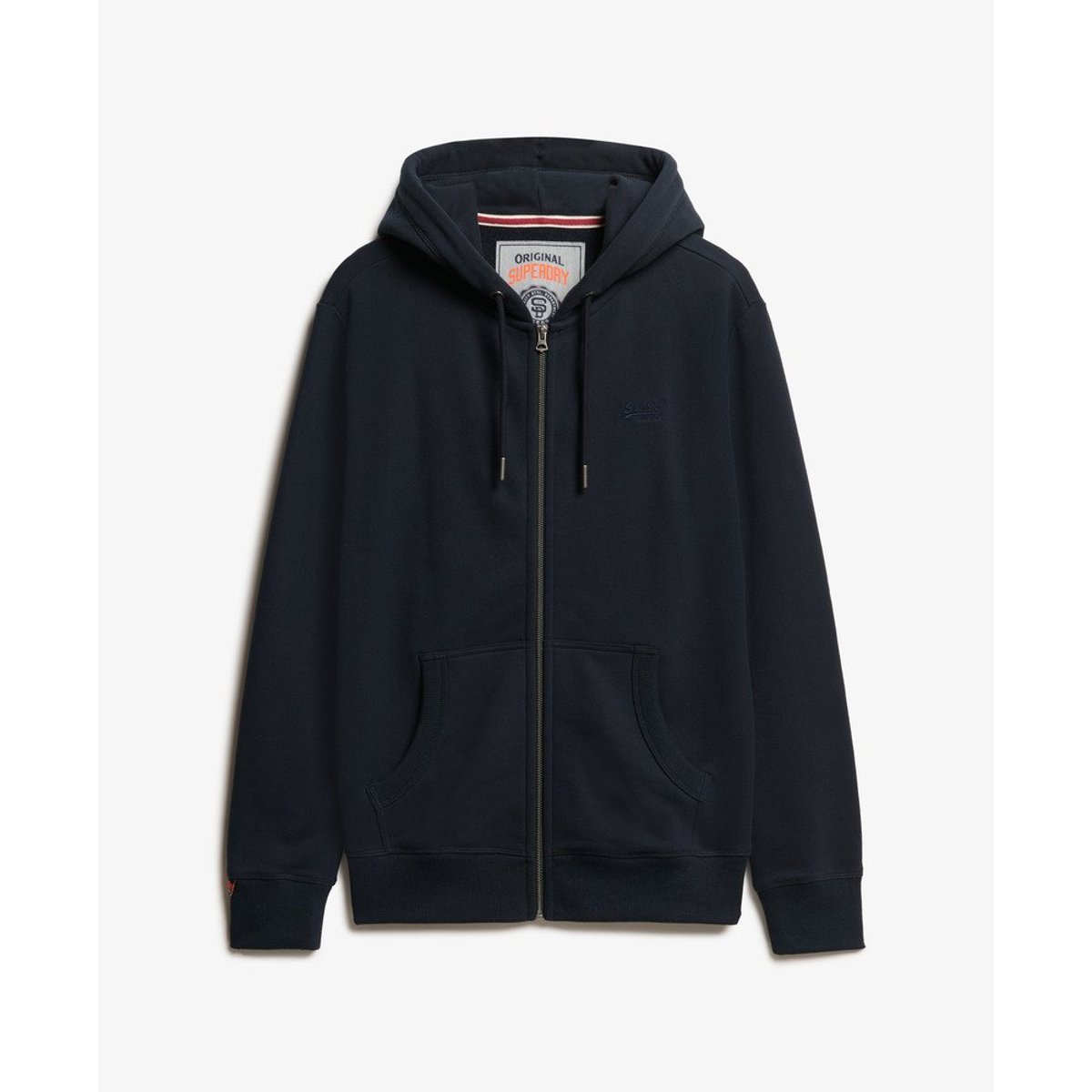 Sweat à capuche zippé Logo Essential mi-brossé bleu marine éclipse, SUPERDRY