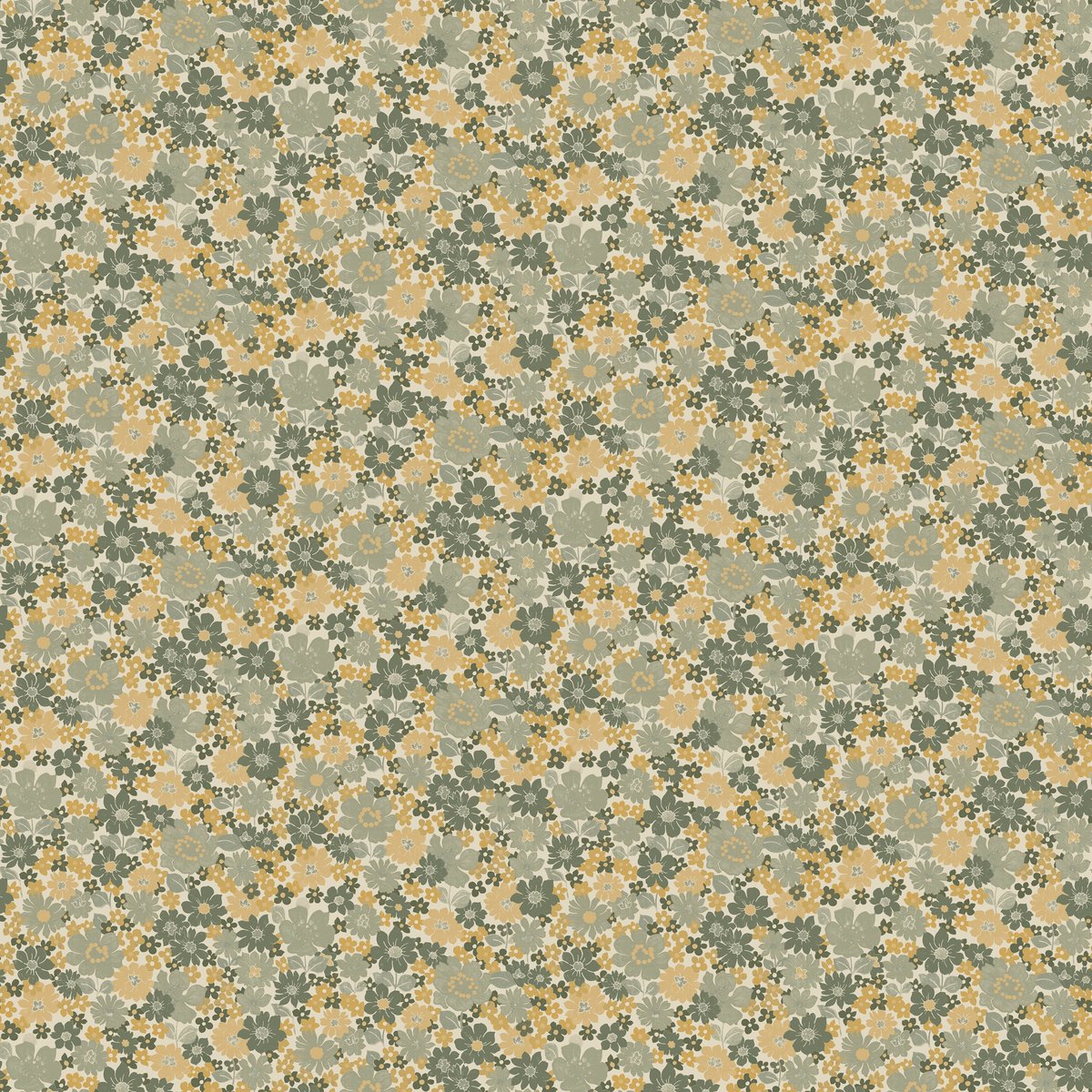 Papier peint petites fleurs de printemps ocre, vert, SUPERFRESCO EASY