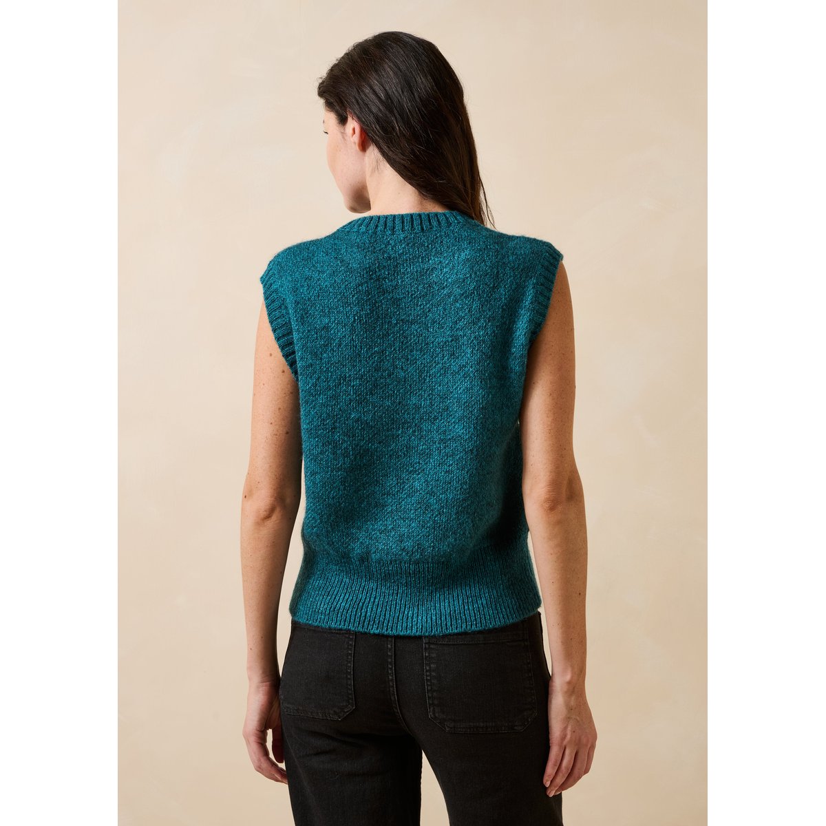 Pull sans manches en maille col rond petrole, LA FEE MARABOUTEE