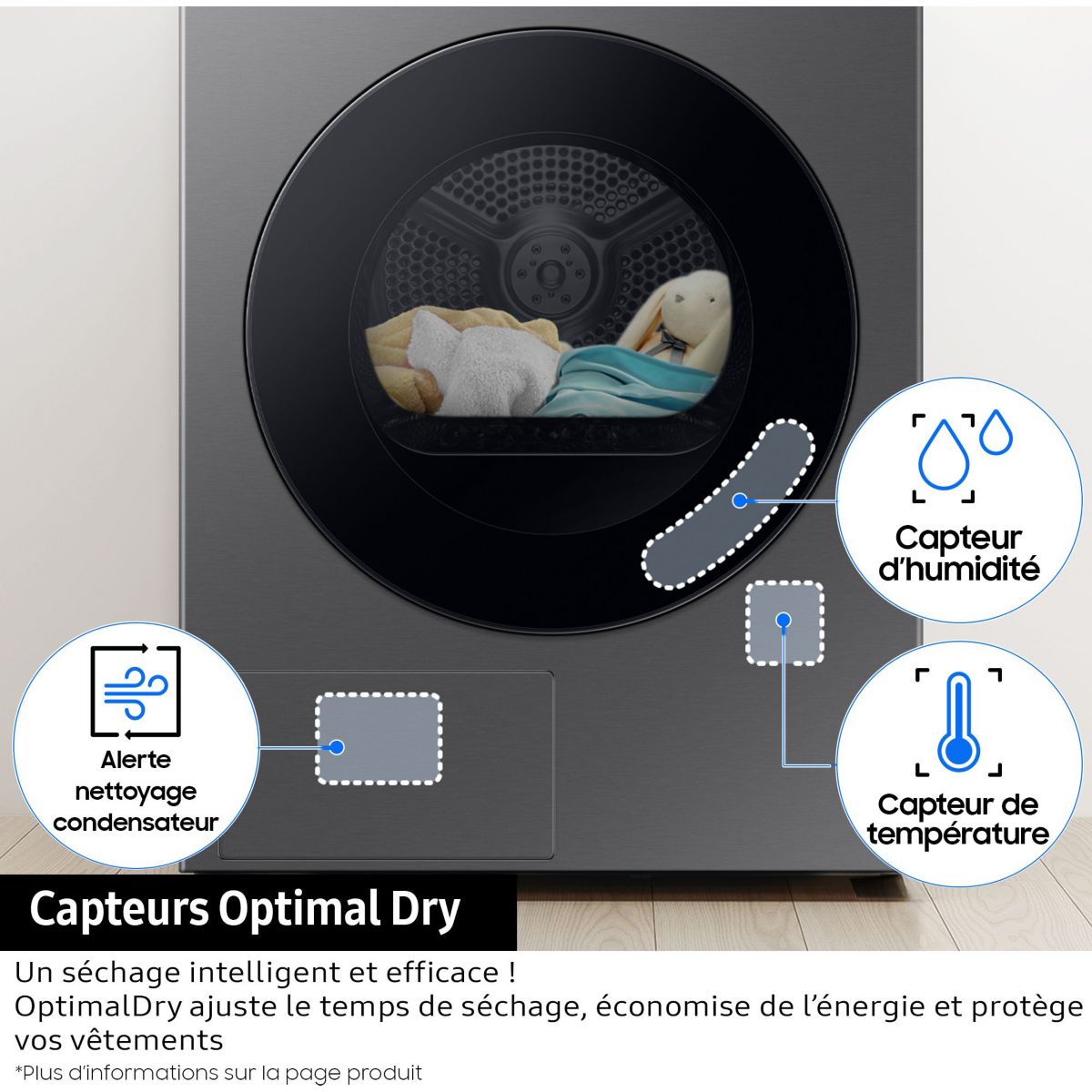 Sèche linge pompe à chaleur DV90F09F4S couleur unique, SAMSUNG