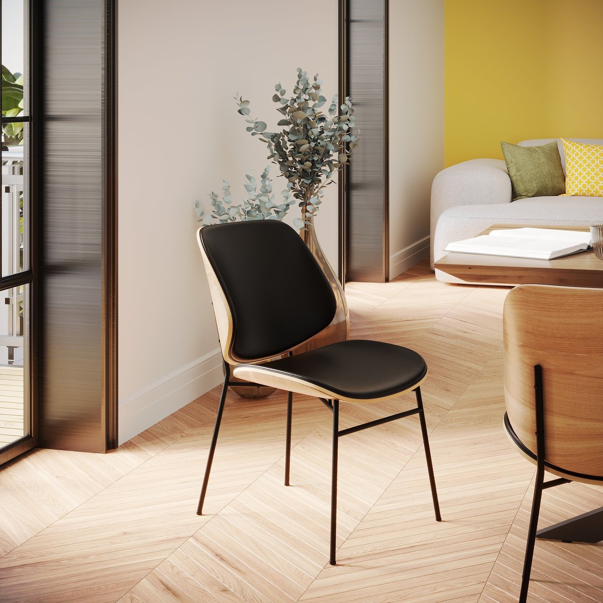 Chaise en bois, PU et pieds en métal - HECTOR noir et bois foncé, MAISON PAVANE