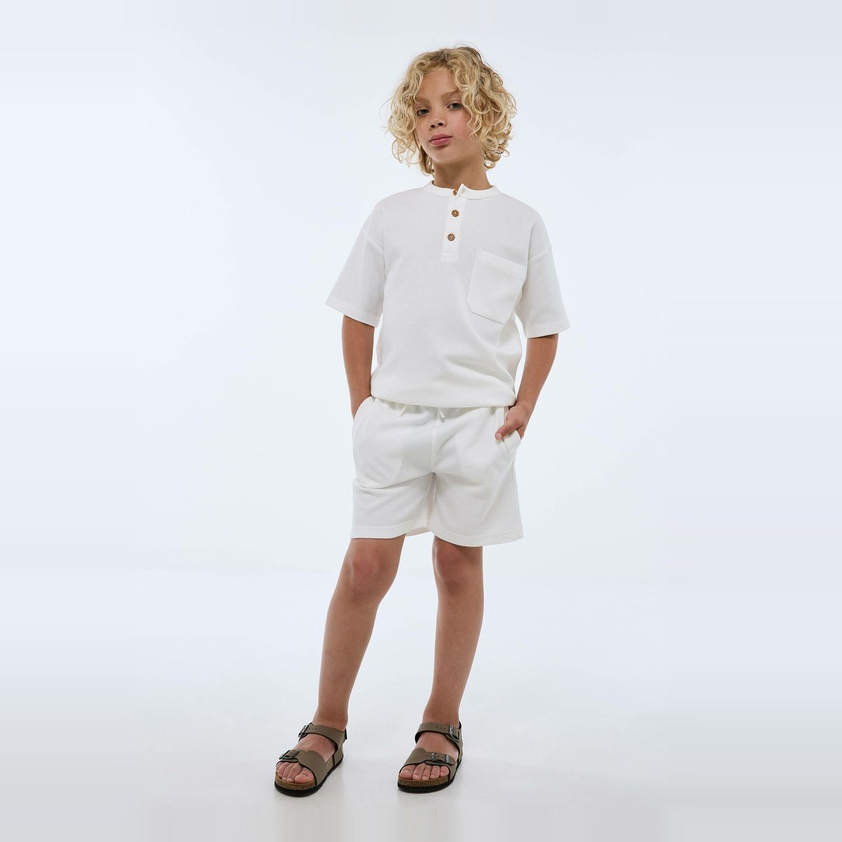 Short en nid d'abeille uni en coton BIO GOTS ecru, MONOPRIX