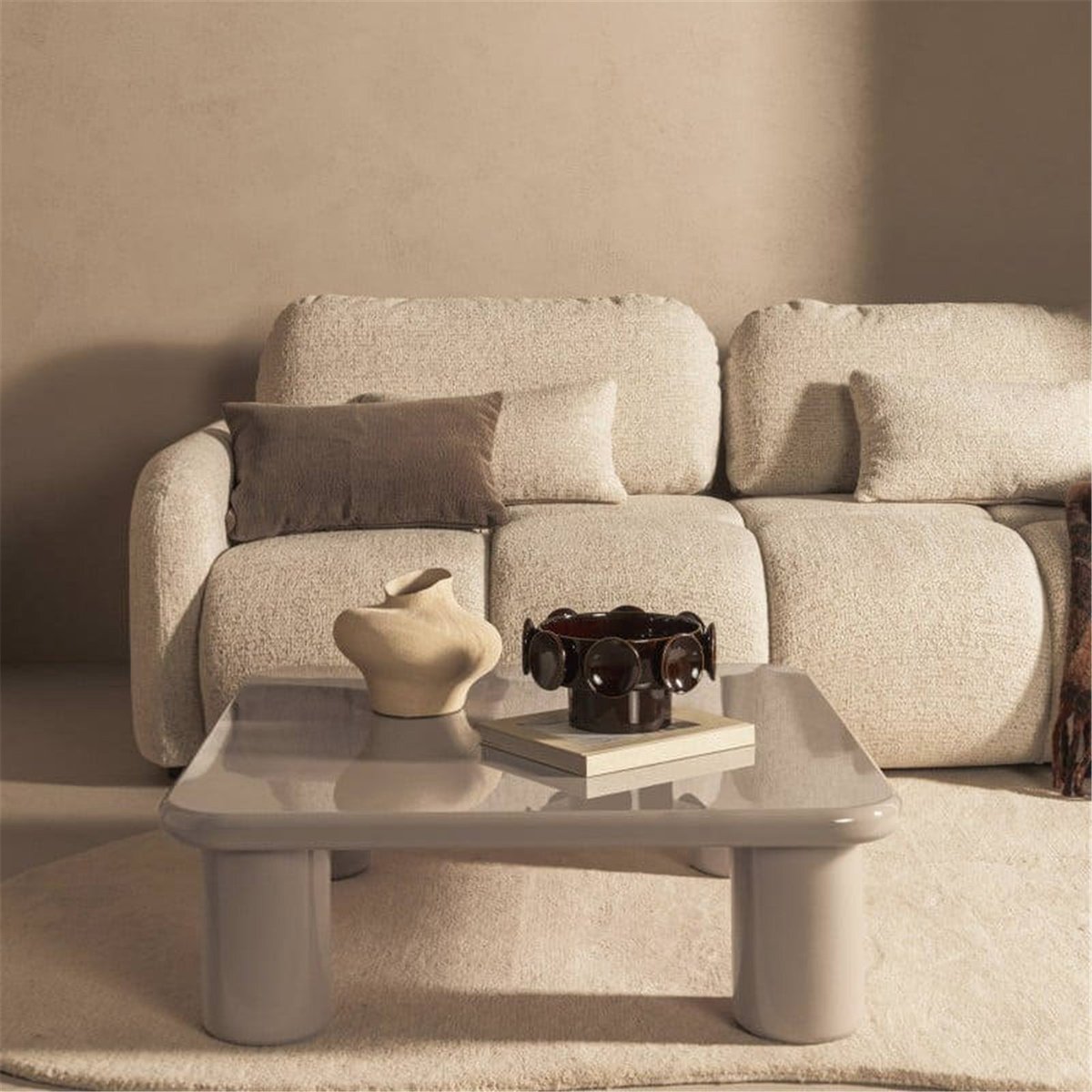 Table basse carrée collection MURIEN beige foncé brillant, RECOLLECTION