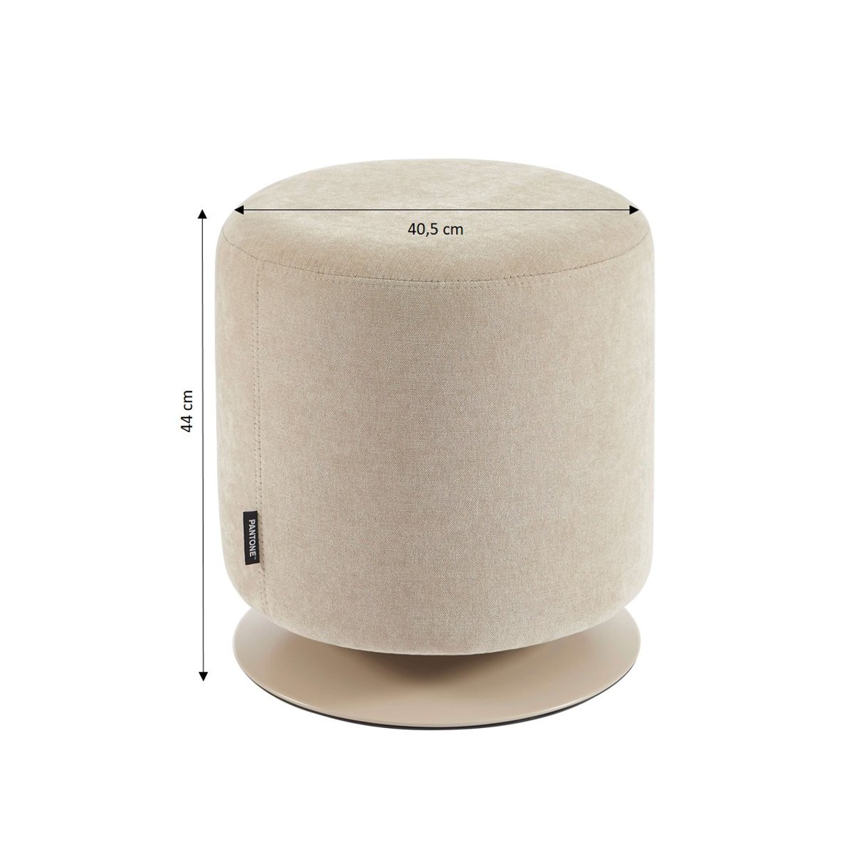 Pouf en tissu et pied pivotant en acier taupe, PANTONE