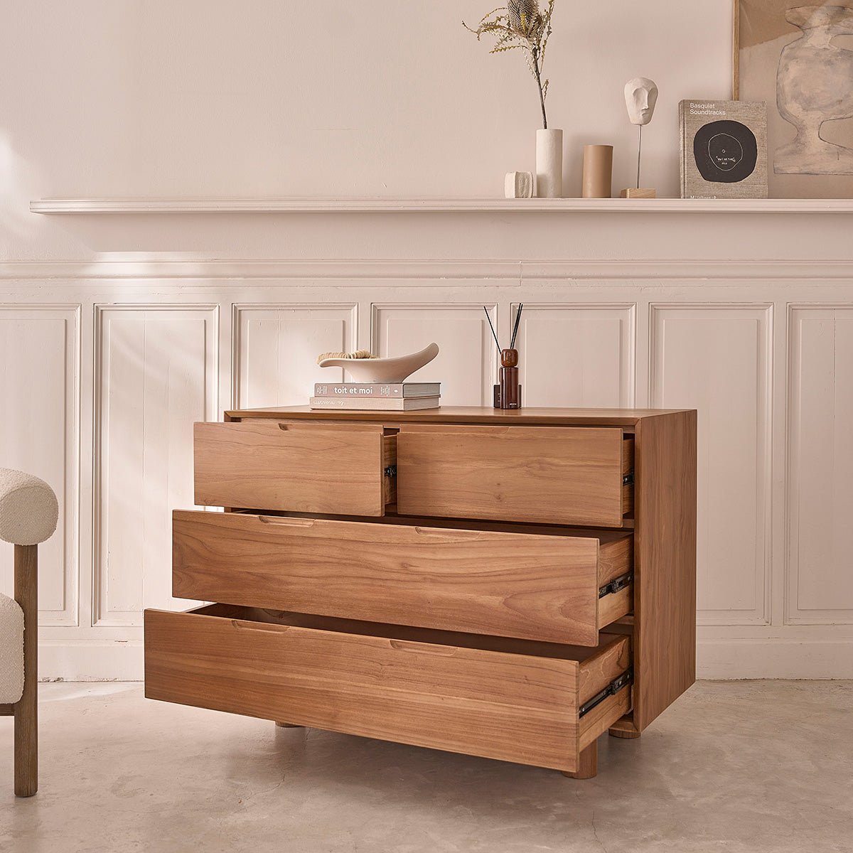 Commode en teck massif 110 cm 4 tiroirs GUSTAVE naturel, BERAH GETAH