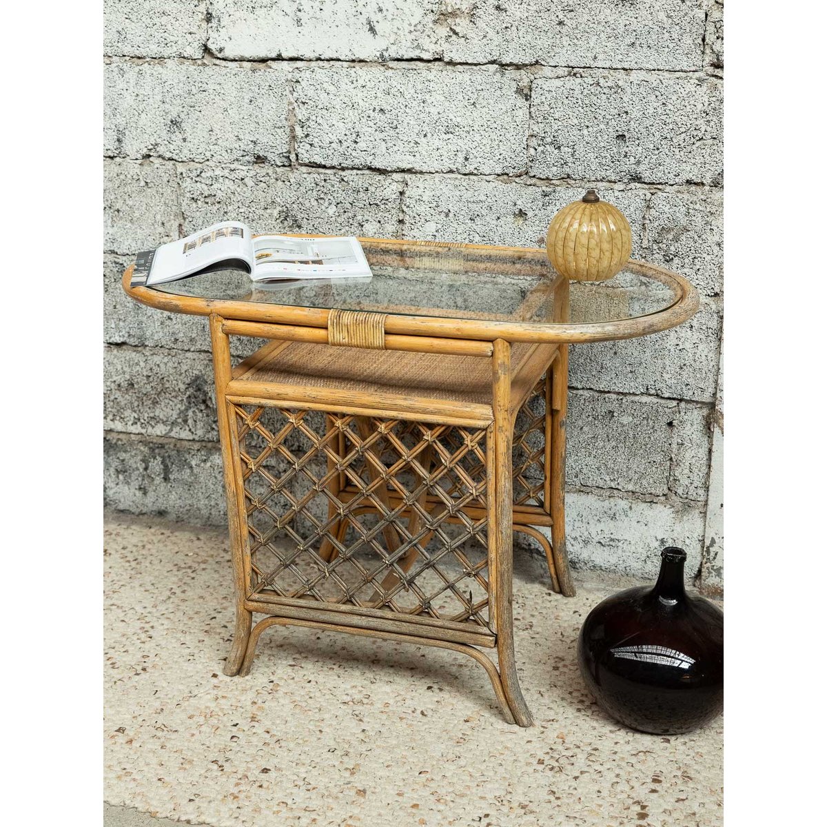 Table d'appoint en rotin Francine N°1483 - Bon état beige, DEBONGOUT