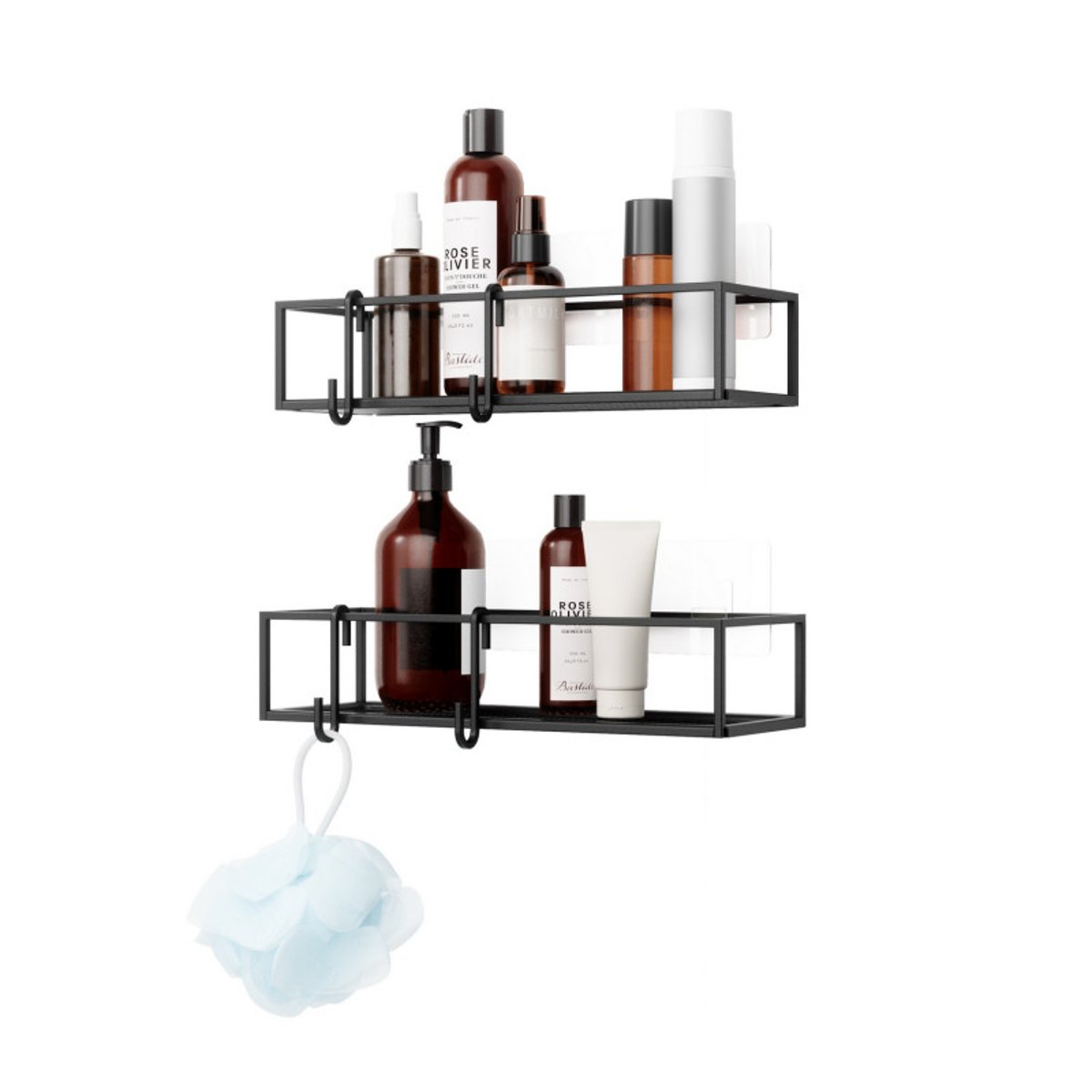 Etagère de douche design acier CUBIKO set de 2 noir, UMBRA