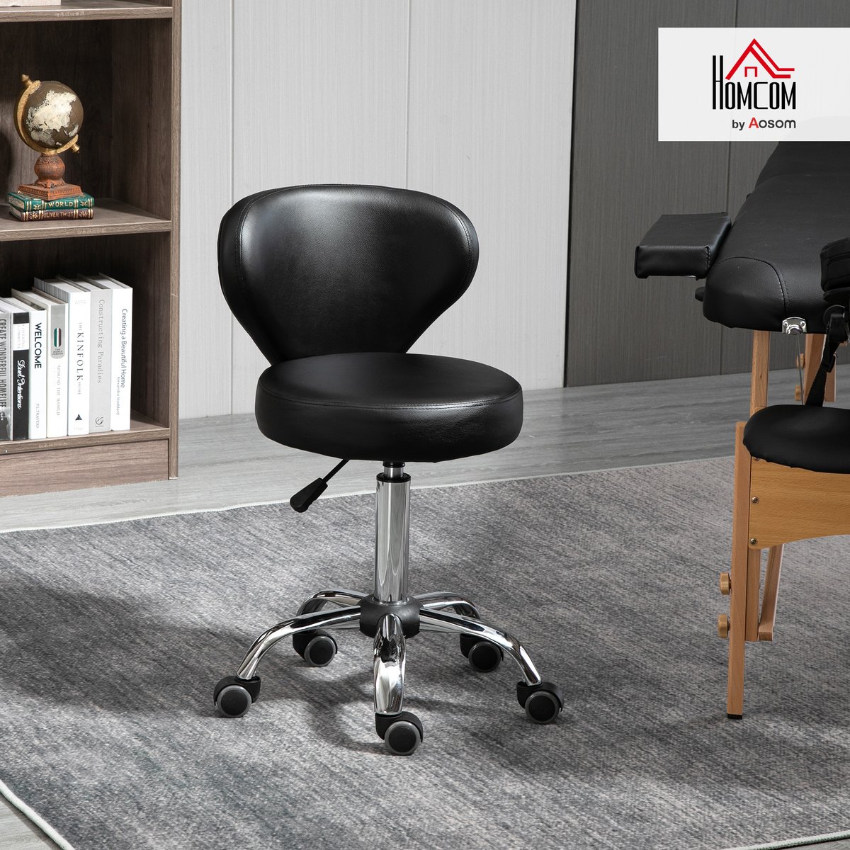Tabouret de salon Revêtement synthétique PU noir, argent, HOMCOM