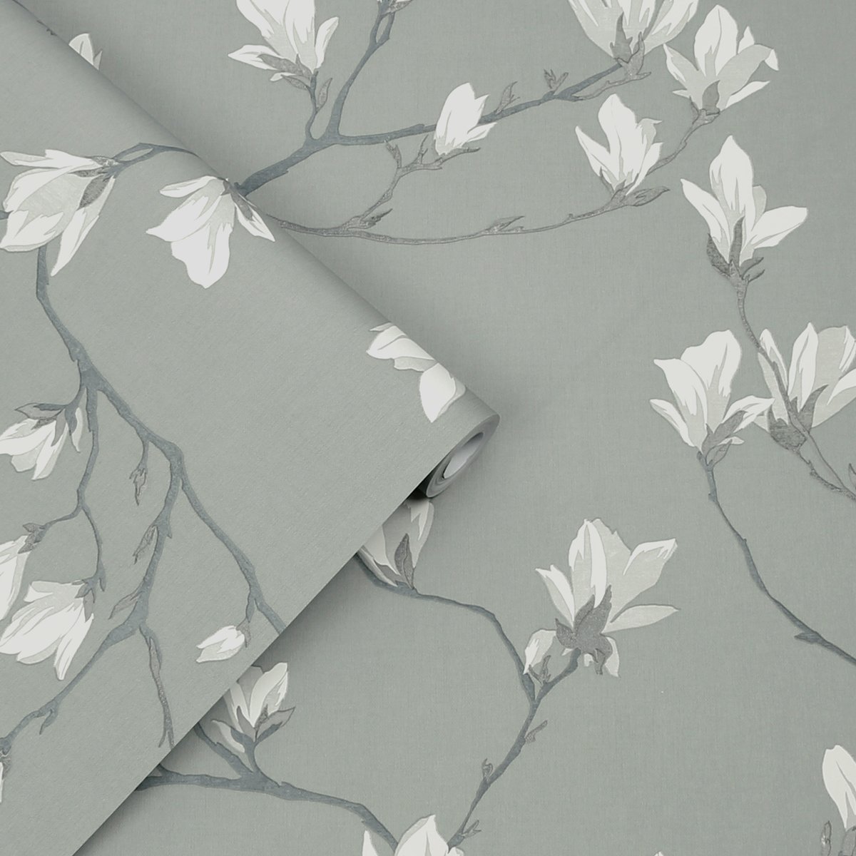 Papier peint Fleurs Magnolia Grove gris, LAURA ASHLEY