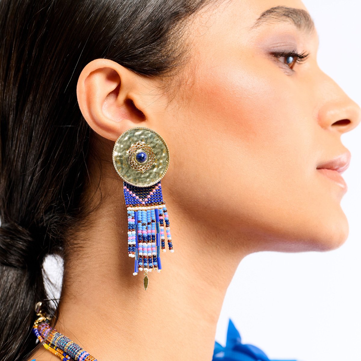 Boucles d'oreilles à clip perles BYSON indigo, HIPANEMA