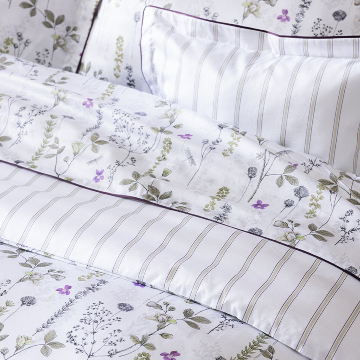 Drap plat imprimé en satin de coton bio, BUCOLIQUE blanc, ALEXANDRE TURPAULT